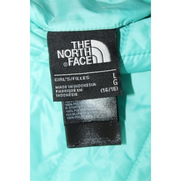 The North Face Reversible Girls Blue & Grey Vest Puffer Jacket Size LG Fluffy - Picture 11 of 11